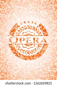 Opera abstract orange mosaic emblem with background