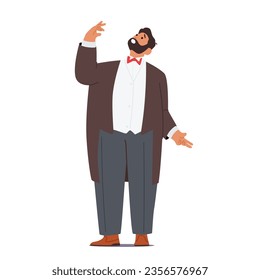 Opera Artist Male Character With A Powerful And Emotive Voice, Captivating Audiences With His Exceptional Vocal Range And Passionate Performances On Stage. Cartoon People Vector Illustration