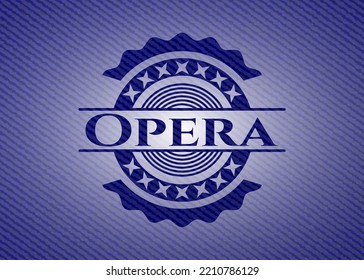 Emblema de ópera con textura de jean. Ilustración vectorial. Detallado. 