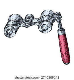 Opera glasses featuring a hand drawn style with an engraved texture and black outlines, serving as a symbol for viewing theatrical performances and cultural events