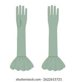 Opera Gloves warm Elbow length boot type evergreen jade cartoon Fashion hand accessory clothing technical illustration garment. Vector for Men, women, unisex style flat template CAD mockup