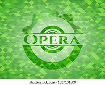 Opera green emblem. Mosaic background. Vector Illustration. Detailed.