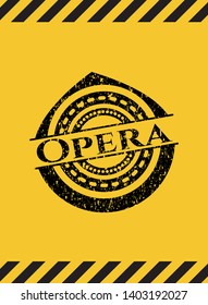 Opera grunge black emblem with yellow background, warning sign. Vector Illustration. Detailed.