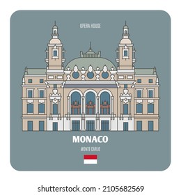 Opera house in Monte Carlo, Monaco. Architectural symbols of European cities. Colorful vector 