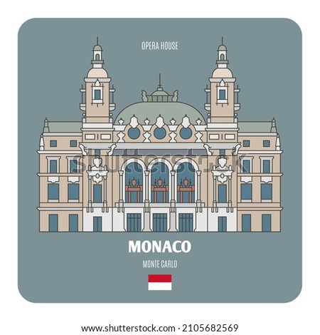 Opera house in Monte Carlo, Monaco. Architectural symbols of European cities. Colorful vector 