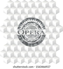 Opera realistic grey emblem with geometric cube white background