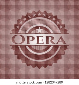 Opera red badge with geometric background. Seamless.