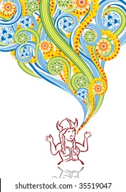 The opera singer in an image of the Viking in abstract collage. Format A4. Vector illustration. Isolated groups and layers. Global colors.