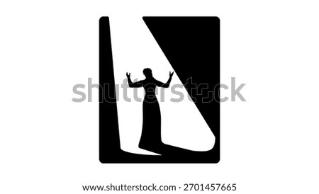 opera singer on stage, black isolated silhouette