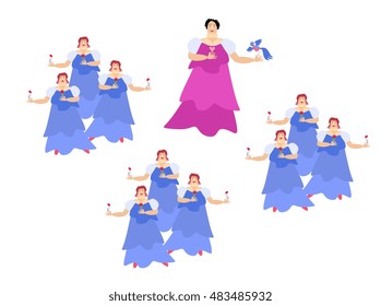  The opera singer on the stage. Diva. Cute cartoon vector illustration on white background.