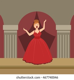 Opera Singer In Red Dress Performing On Stage