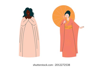 Opera Singer in Theatrical Garment Performing on Stage Vector Set