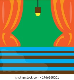 opera stage with distinctive style, orange, blue and brown colors