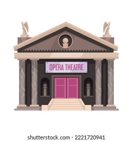 Opera Theatre Building Entrance With Columns Cartoon Vector Illustration