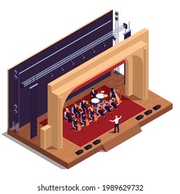 Opera theatre isometric concept with musical performance and play symbols vector illustration