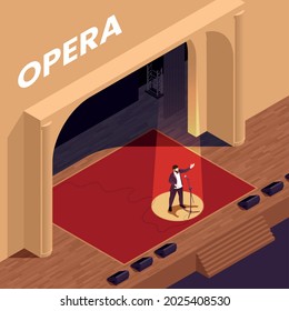 Opera theatre isometric poster with singing performance symbols vector illustration