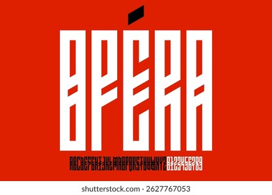 Ópera. Fuente moderna de estilo delgado, letras del alfabeto y números Ilustración vectorial