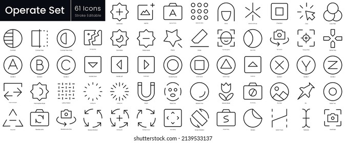 Operate outline icon set. Editable stroke thin line icons Collection