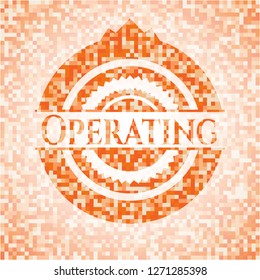 Operating abstract orange mosaic emblem with background