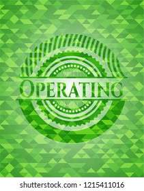 Operating green emblem with mosaic background
