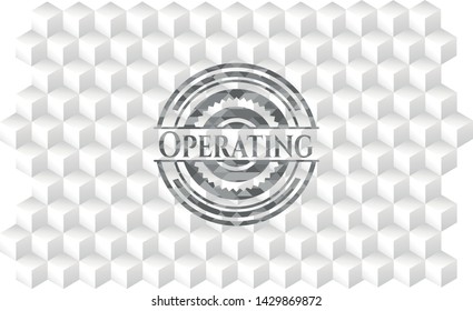 Operating grey emblem with geometric cube white background