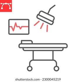 Operating hospital room line icon, oncology and surgery, operating table vector icon, vector graphics, editable stroke outline sign, eps 10.