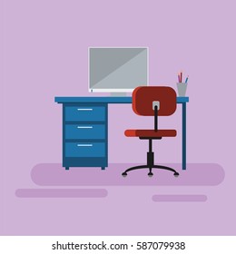Operating manager space, desk, chair and computer