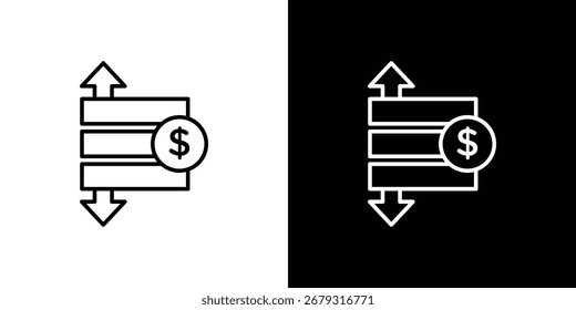 Operating profit loss icon vector symbols pack in black and white lines