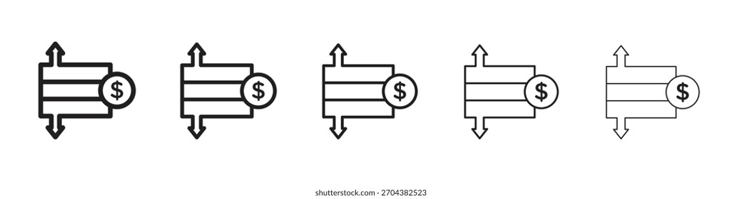 Operating profit loss iconBlack linear bold and thin strokes set