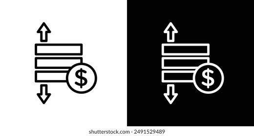 Operating profit loss outlined icon set in black and white colors