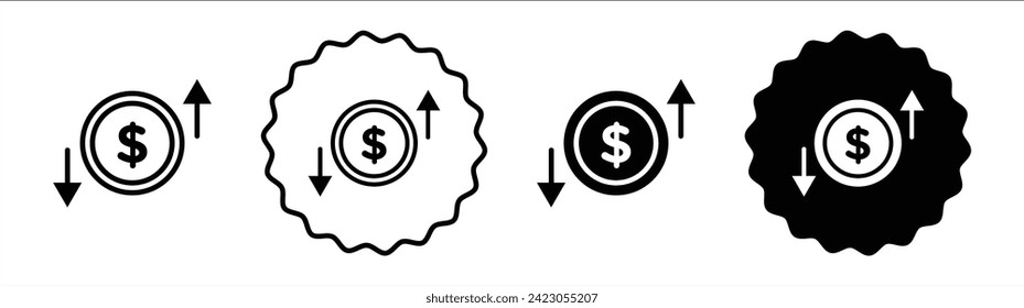 Operating profit loss set in black and white color. Operating profit loss simple flat icon vector