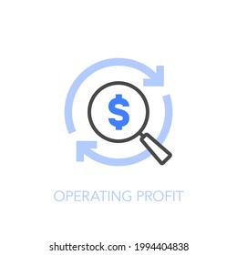 Operating profit symbol with a magnifier and process arrows. Easy to use for your website or presentation.