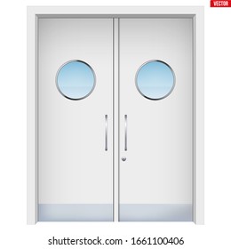 Operating room double doors. Element from medical hall. Emergency entrance. Vector Illustration isolated on white background.