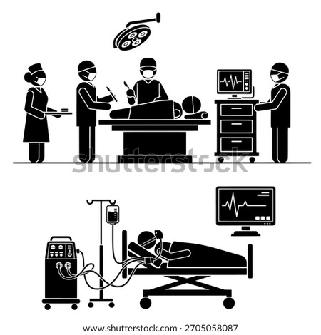 Operating Room and Intensive Care Unit Procedures Icons Set