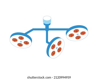 Operating room isometric composition with isolated image of hanging spot lamps vector illustration