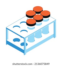 Composición isométrica de sala de operaciones con imagen aislada de caja con ilustración vectorial de tubos de ensayo