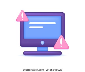 operating system error. notification if the computer device has problems. illustration of computer monitor and warning sign. blue screen. symbol or icon. minimalist 3d concept design. graphic elements