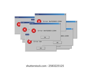 Operating system error warning. Retro user interface window. System information message. Vector Illustration.