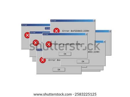 Operating system error warning. Retro user interface window. System information message. Vector Illustration.