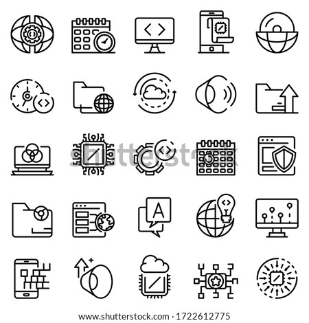 Operating system icons set. Outline set of operating system vector icons for web design isolated on white background