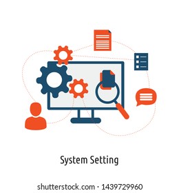 Operating System of Industrial Enterprise. Computer Technology. Setting Working Process. Modern and Technology. Vector Illustration. 