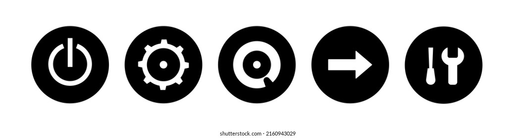 Operating system interface icons. Black vector icons isolated on white background.