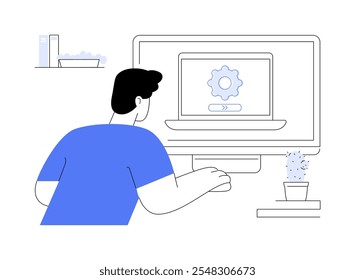 Operating system isolated cartoon vector illustrations. Man using OS installation service on computer, IT technology, professional software to update operating system vector cartoon.