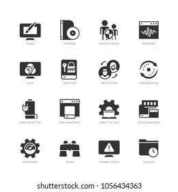 Operating system and its management vector icon set in glyph style