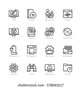 Operating system and its management vector icon set in thin line style