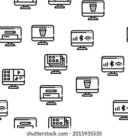 Operating System Pc Vector Seamless Pattern Thin Line Illustration