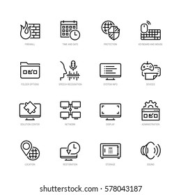 Operating System Tools Vector Icon Set In Thin Line Style