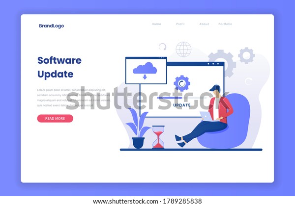 Operating system update progress landing page.\
Illustration for websites, landing pages, mobile applications,\
posters and banners.