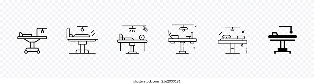 operating table icon, Medical operating table icons set. Operating table outline vector icon. Operating table, surgery line icon