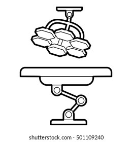 Operating table and lamp icon. Outline illustration of operating table and lamp vector icon for web